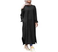 Womens Muslim Long Sleeve Button Down Abaya Casual Dress with Hijab Dubai Outfits Lightweight Dress for Women Elegant Comfortable Everyday Wear (Black, S)