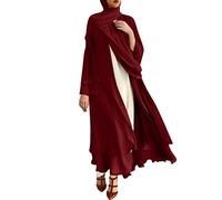 Womens Muslim Long Sleeve Flowy Maxi Cardigan Islamic Open Front Kimono Abaya Robe Turkey Kaftan Solid Color Chiffon Soft and Elegant Belted Loose Dubai Cover Up Dress XL
