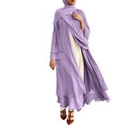 Womens Muslim Long Sleeve Flowy Maxi Cardigan Islamic Open Front Kimono Abaya Robe Turkey Kaftan Solid Color Chiffon Soft and Elegant Belted Loose Dubai Cover Up Dress XL