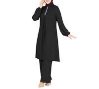 Women's Muslim Plus Size 2 Pieces Sets Long Sleeve Button Down Shirt and Pants Abaya Casual Dress Loose Fit Full Sleeve Top Wide Leg Pants Set Shirt Dress Dubai Outfits Traditional Clothes