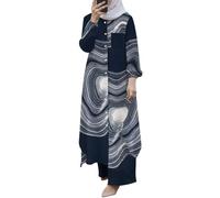 Women's Muslim Plus Size 2 Pieces Sets Long Sleeve Button Down Shirt and Pants Abaya Casual Dress Loose Fit Full Sleeve Top Wide Leg Pants Set Shirt Dress Dubai Outfits Traditional Clothes