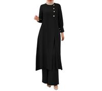 Women's Muslim Plus Size 2 Pieces Sets Long Sleeve Button Down Shirt and Pants Abaya Casual Dress Loose Fit Full Sleeve Top Wide Leg Pants Set Shirt Dress Dubai Outfits Traditional Clothes