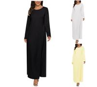 Women's Muslim Pullover Dress UK Clearance, Ladies Solid Color Casual Dresses Long Sleeve Sundress Round Neck Dress A-Line Dresses Maxi Skirts Flowy Swing Skirt Baggy Clothing Special Ocassion Costume