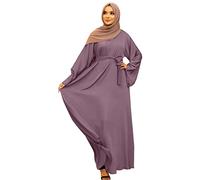 Women's Muslim Robe Plain Loose Muslim Dress with Hood Islamic Prayer Clothing Sleeves Long Sleeve Turkish Robe with Turban for Ethnic, Bride, Evening, Party, Wedding Dress, purple, M