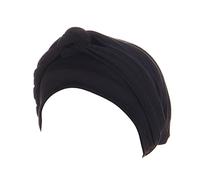 Womens Muslim Solid Stretch Wrap Pre-Tied Head Scarf Headwear Soft Beanie Hat Turban Chemo Cap for Hair Loss, Muticolor Black One Size