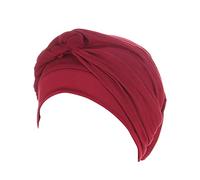 Womens Muslim Solid Stretch Wrap Pre-Tied Head Scarf Headwear Soft Beanie Hat Turban Chemo Cap for Hair Loss, Muticolor Wine One Size