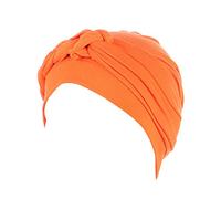 Womens Muslim Solid Stretch Wrap Pre-Tied Head Scarf Headwear Soft Beanie Hat Turban Chemo Cap for Hair Loss, Muticolor Orange One Size