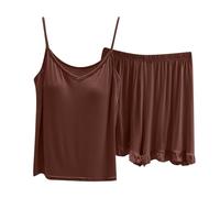 Women's Muslin Pyjamas, Summer Pyjamas, Pjs Sets Two-Piece Short Sleepwear Set, Lace, V-Neck, Sleeveless Top and Shorts, Homewear, Comfortable Casual Night Dress, Plain 2024