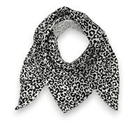 Women's Muslin Scarf Cotton Leo Print 195 x 72 cm Made in Italy, white-black, XL