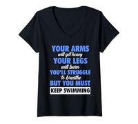 Womens Must Keep Swimming Motivational Swimmer T-Shirt V-Neck T-Shirt