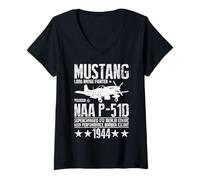 Women's Mustang Long Range Fighter Supercharged V12 Merlin Engine Hi V-Neck T-Shirt