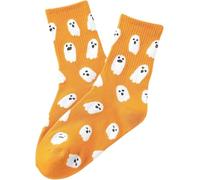 Womens Mustard Spooky Ghost Motifs Socks One Size UK 4-7 EU 36-40