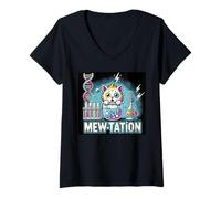 Womens Mutation Science Meme Kitten Lover Funny Cat Biology V-Neck T-Shirt