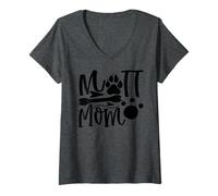 Women's Mutt Mom Paw Print Bone Silhouette Quote V-Neck T-Shirt