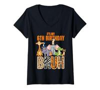 Womens My 6th Birthday Bruh 6 Year Old Zookeeper Animal Zoo Squad V-Neck T-Shirt