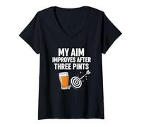 Womens My Aim Improves After Three Pints Funny Darts Tee V-Neck T-Shirt