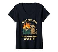 Womens My Alone Time is for Everyonees Safety Raccoon V-Neck T-Shirt