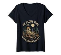 Womens My Alone Time is for Everyone's Safety Raccoon Desert Moon V-Neck T-Shirt