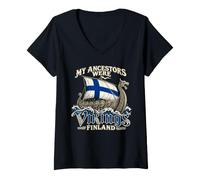 Women's My Ancestors were Vikings Finland Flag Longship Vintage V-Neck T-Shirt