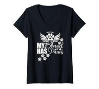 Womens My Angel has Paws Rainbow Bridge Dog Lover V-Neck T-Shirt