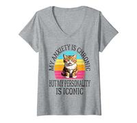 Womens My Anxiety is Chronic But My Personality is Iconic Funny V-Neck T-Shirt