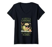 Womens My Anxiety is Chronic But This Book is Iconic Frog V-Neck T-Shirt
