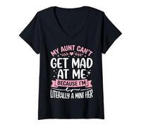 Women's My Aunt Can't Get Mad at Me Because I'm Literally A Mini Her V-Neck T-Shirt