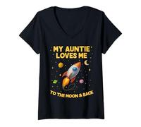 Womens My Auntie Loves Me to The Moon and Back Cool Rocket Kid V-Neck T-Shirt
