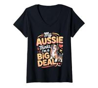 Women's My Aussie Thinks I'm a Big Deal Australian Shepherd V-Neck T-Shirt