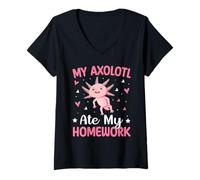 Womens My Axolotl Ate My Homework V-Neck T-Shirt