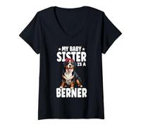 Women's My Baby Sister is A Berner Bernese Mountain Dog Lover V-Neck T-Shirt