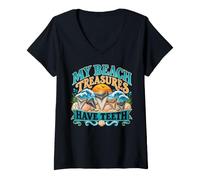 Women's My Beach Treasures Have Teeth Shark Teeth Fossil Hunter V-Neck T-Shirt