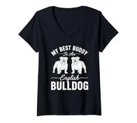 Womens My Best Buddy Is An English Bulldog - Dog Lover V-Neck T-Shirt