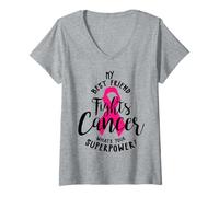 Womens My Best Friend Fights Breast Cancer What's Your Super Power V-Neck T-Shirt