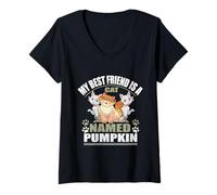 Women's My Best Friend is a Cat Named Pumpkin V-Neck T-Shirt