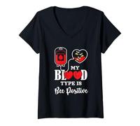 Womens My Blood Type is Bee Positive Funny Blood Donor Bee Lovers V-Neck T-Shirt