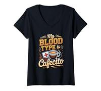 Women's My Blood Type is Cafecito Cuban Coffee Cuba V-Neck T-Shirt