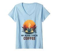Womens My Blood Type is Coffee Funny Sarcastic Saying Coffee Lovers V-Neck T-Shirt