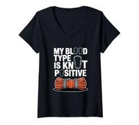 Womens My Blood Type is Knot Positive, Rock Climbing V-Neck T-Shirt