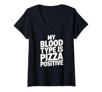 Womens My Blood Type is Pizza Positive, Italien Food Lover V-Neck T-Shirt