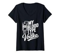 Women's My Blood Type is Vodka Funny Sarcastic Vodka Lovers Drinking V-Neck T-Shirt