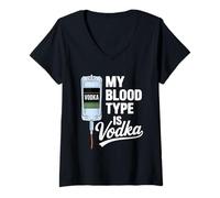Women's My Blood Type is Vodka Funny Sarcastic Vodka Lovers Drinking V-Neck T-Shirt