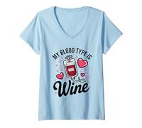 Womens My Blood Type is Wine Funny Sarcastic Wine Lovers Drinking V-Neck T-Shirt