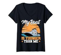 Womens My Boat is Younger Than Me Motor Boating Motor Boat Captain V-Neck T-Shirt