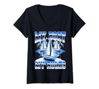 Womens My Boat My Rules Boating Captain Boater 90s Bootleg Style V-Neck T-Shirt
