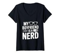 Women's My Boyfriend is a Nerd for Geeky Couples V-Neck T-Shirt