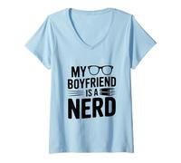 Women's My Boyfriend is a Nerd for Geeky Couples V-Neck T-Shirt
