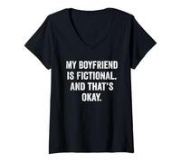 Womens My Boyfriend is Fictional and That's Okay Funny Reader Gift V-Neck T-Shirt