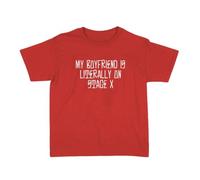 Womens My Boyfriend is Literally On Stage Cropped T-Shirt Red - Medium - White Slogan Print Baby Tee - Ladies Adults Music Festival Tour Outfit Fitted