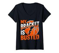 Women's My Bracket is Busted Funny Hoops Quote Distressed Athletic V-Neck T-Shirt